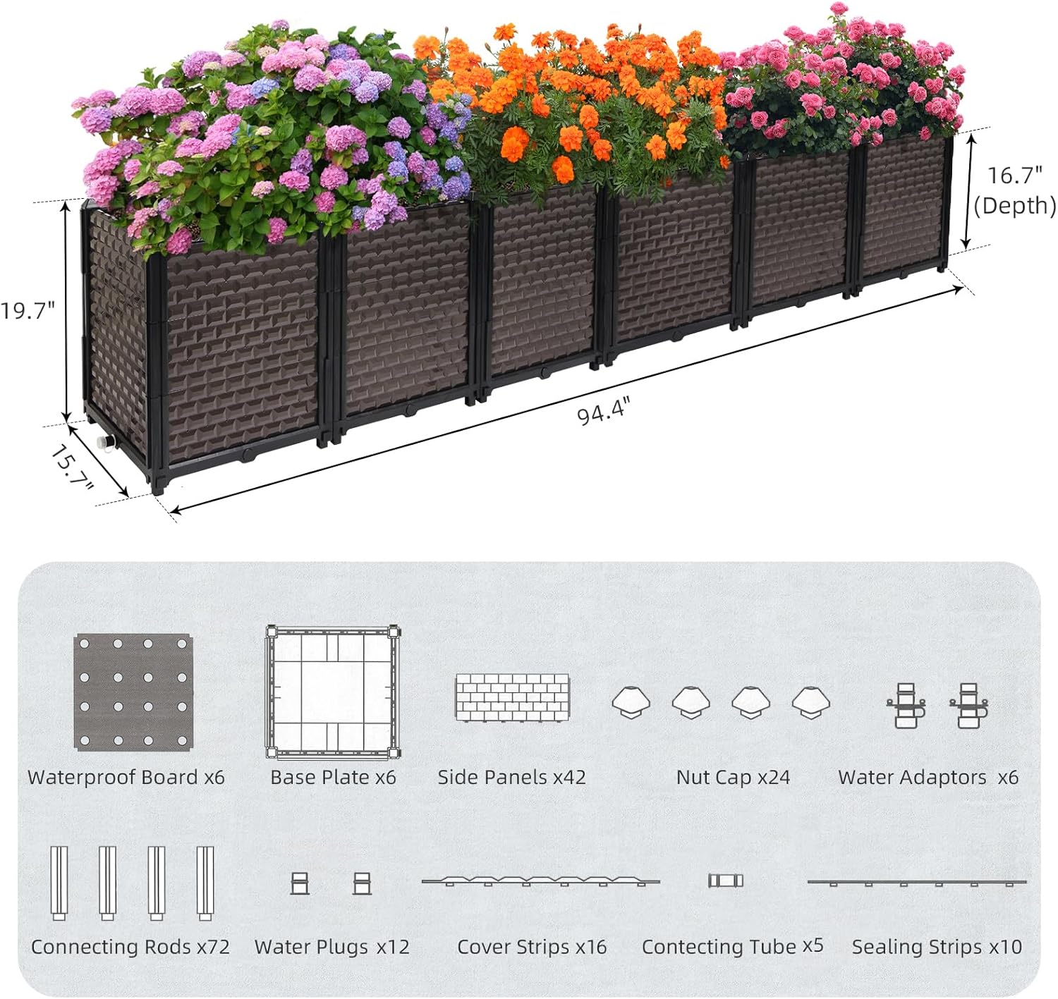 Large Planters for Outdoor Plants - Deepened 20" H, Raised Beds for Gardening Self Watering