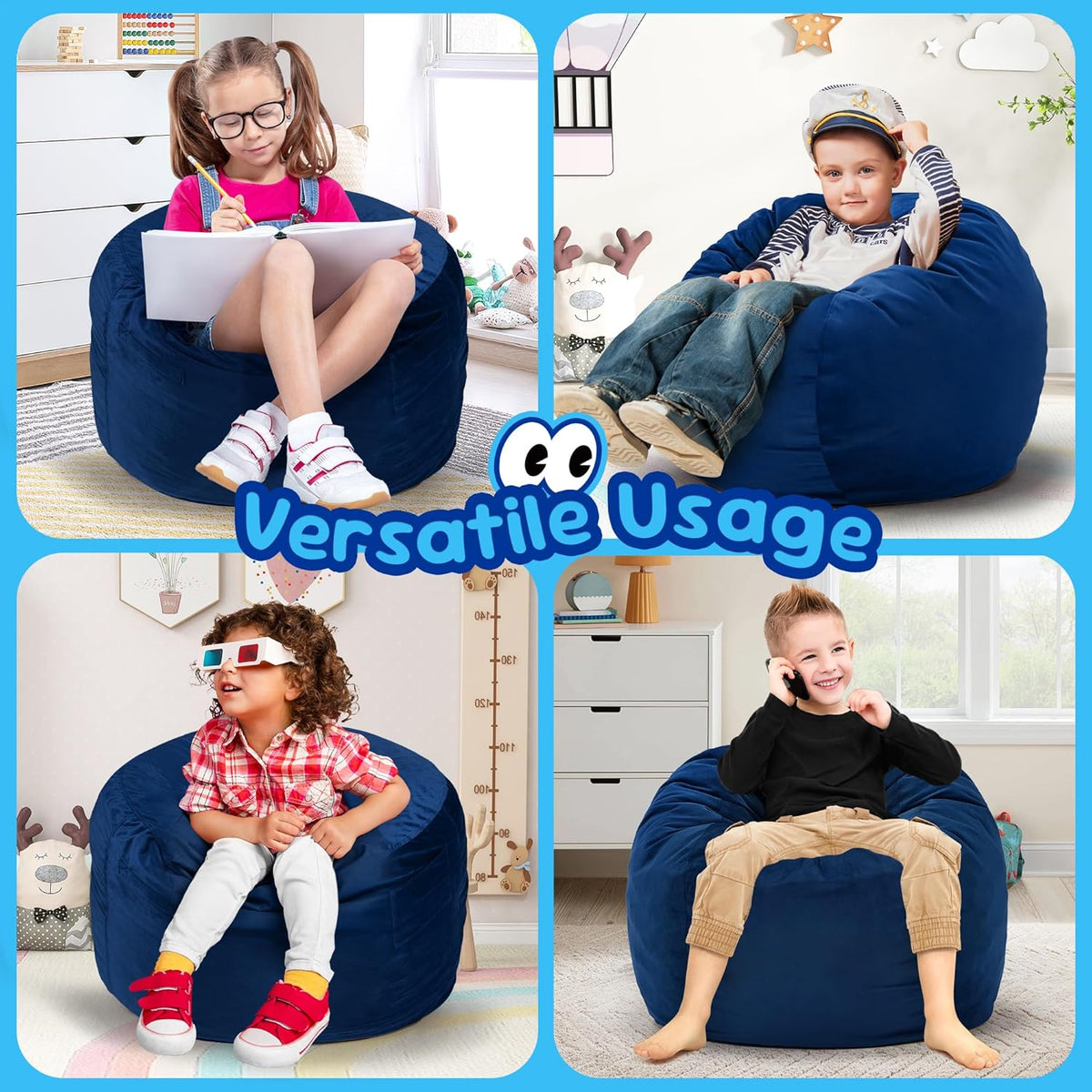Hobestluk Bean Bag Chairs 2.5FT Bean Bag Chair with Memory Foam Filled & Machine Washable