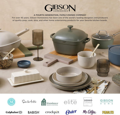 Gibson Elite Rhinebeck Double Bowl Dinnerware Set, Service for 4 (16pcs), White and Black