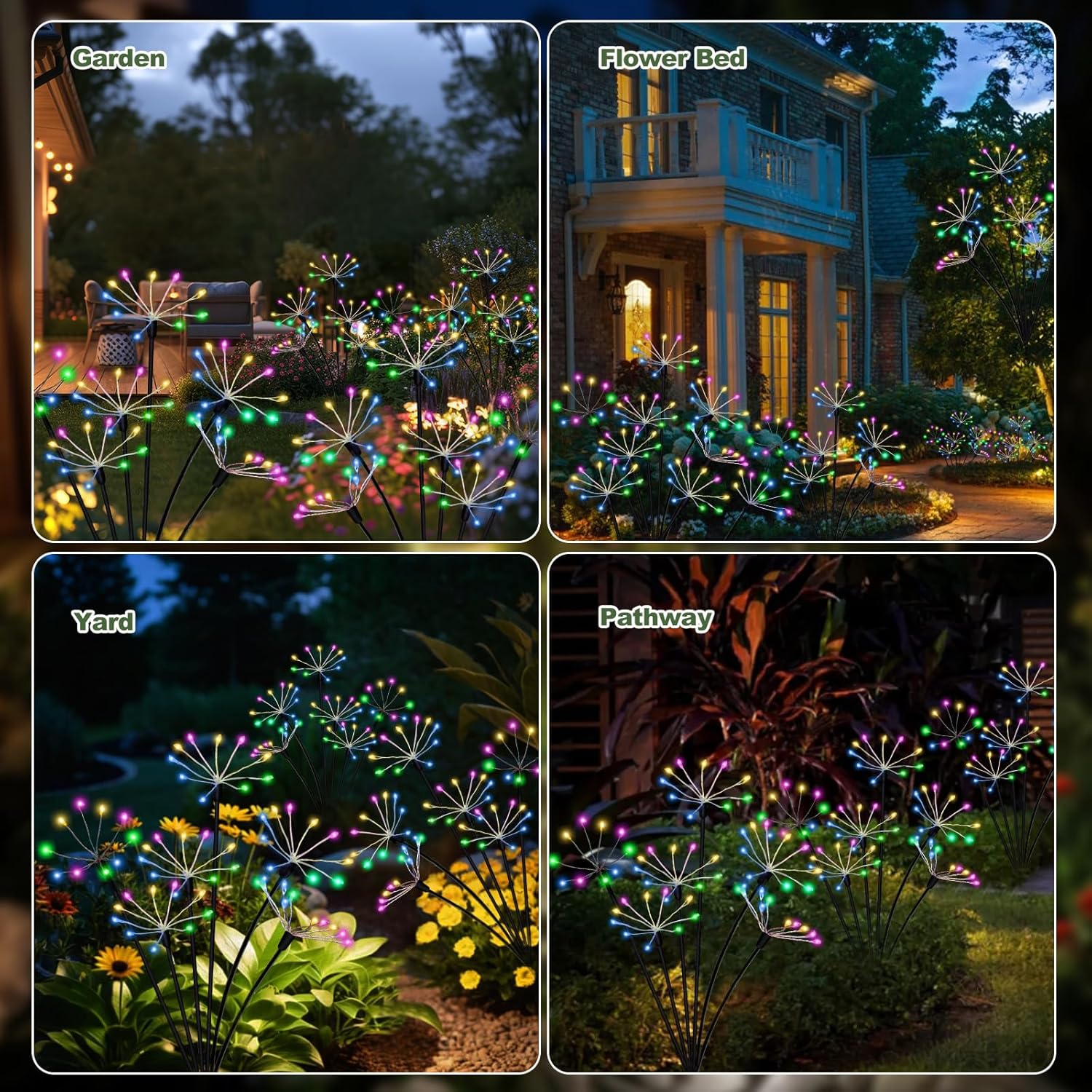 Kwaiffeo Solar Garden Lights Outdoor Waterproof Decorative Solar Lights for Outside 2 Pack with120