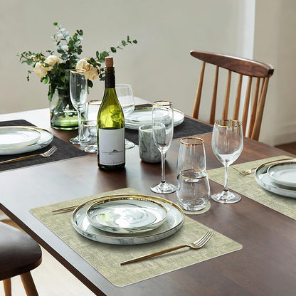 Faux Leather Dual Sided Placemats Set of 6, Square Non-Slip Heat Resistant Placemats with Coaster