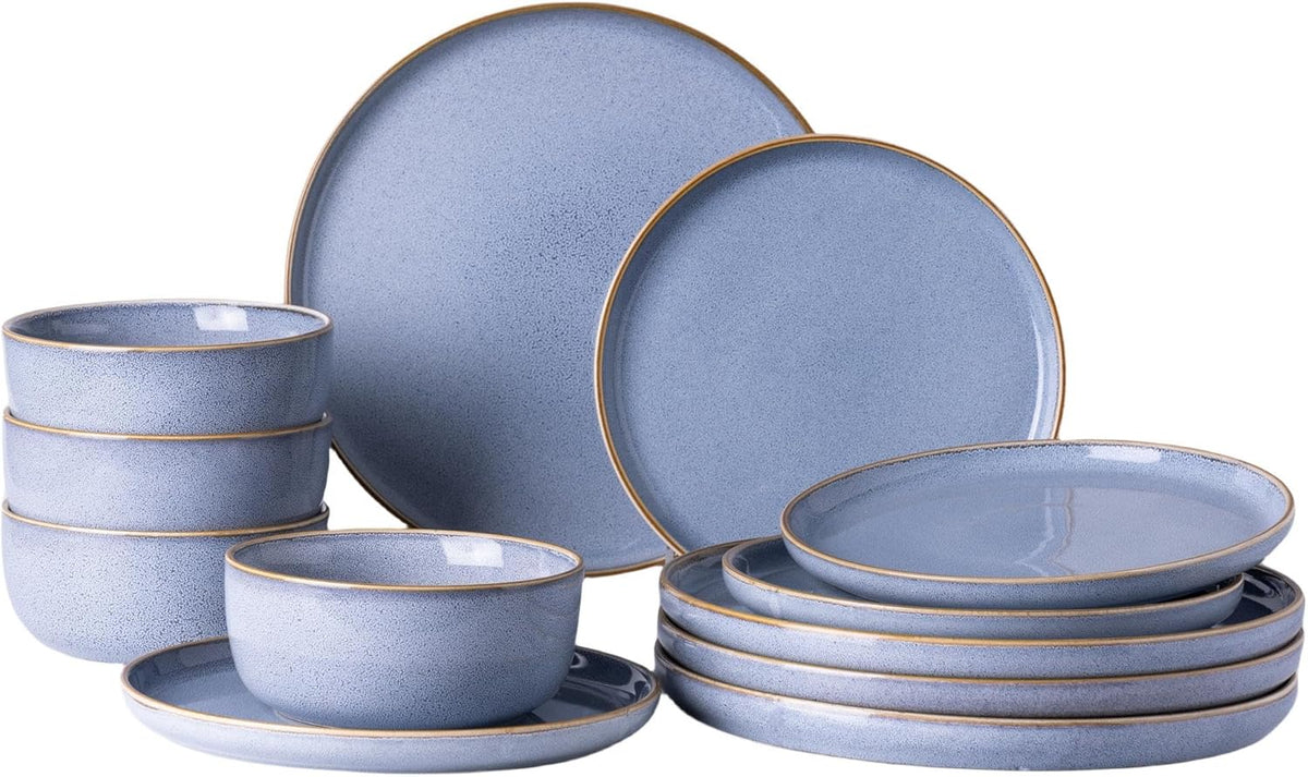 GBHOME Ceramic Dinnerware Sets for 4, 12 Pieces Stoneware Plates and Bowls Sets, Scratch Resistant