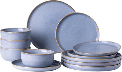 GBHOME Ceramic Dinnerware Sets for 4, 12 Pieces Stoneware Plates and Bowls Sets, Scratch Resistant