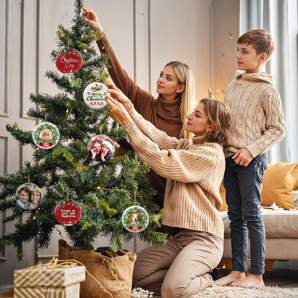 Personalized Christmas Ornaments 2025 - Custom Double-Sided Photo Ceramic Xmas Tree Hanging Decor