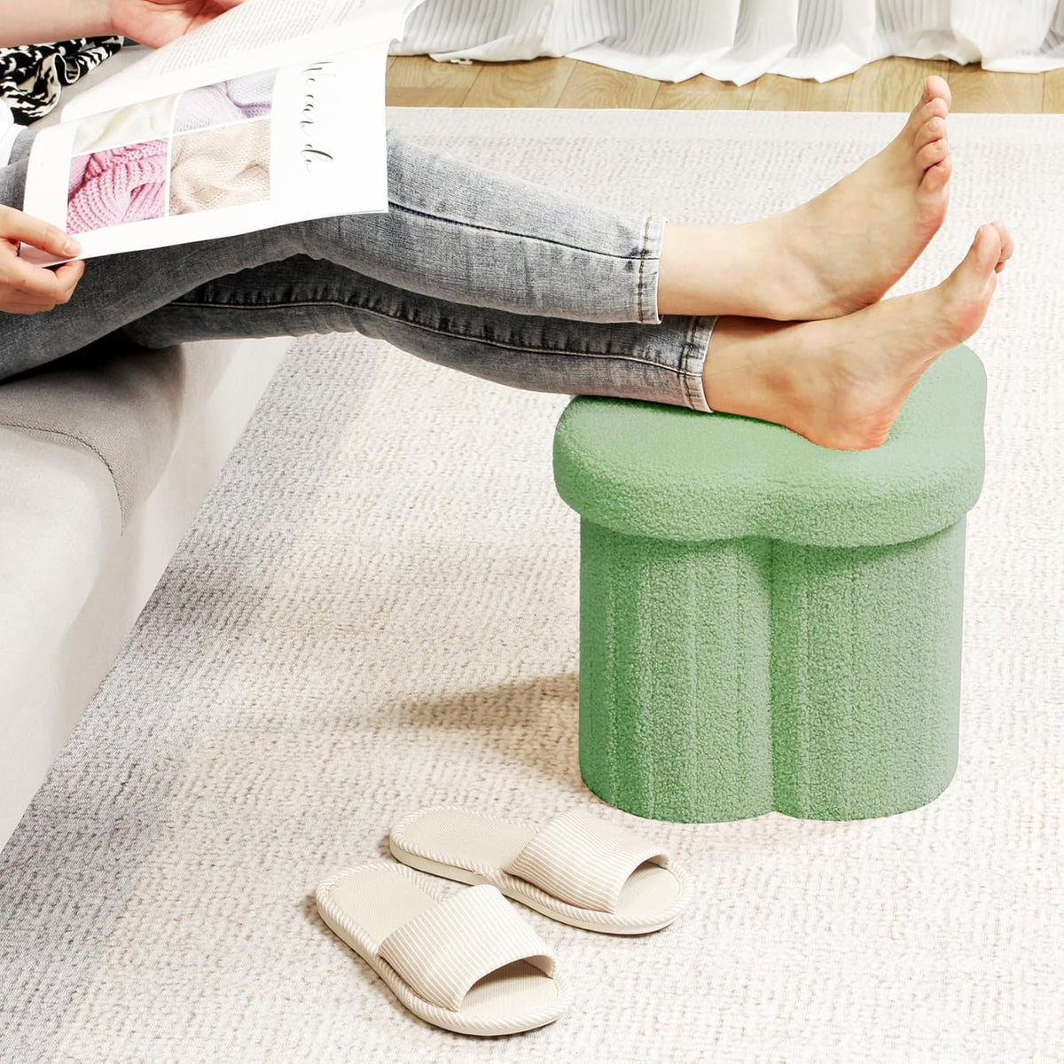 B FSOBEIIALEO Storage Ottoman Cube, Flowers Shaped Ottomans with Storage Foot Stool Footrest for