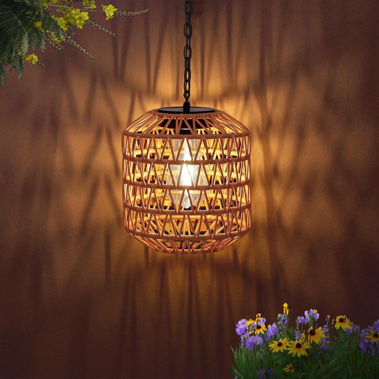 Livinlarge Solar Pendant Light Outdoor,Chandelier Hanging Lantern with Edison Bulb,Boho Solar