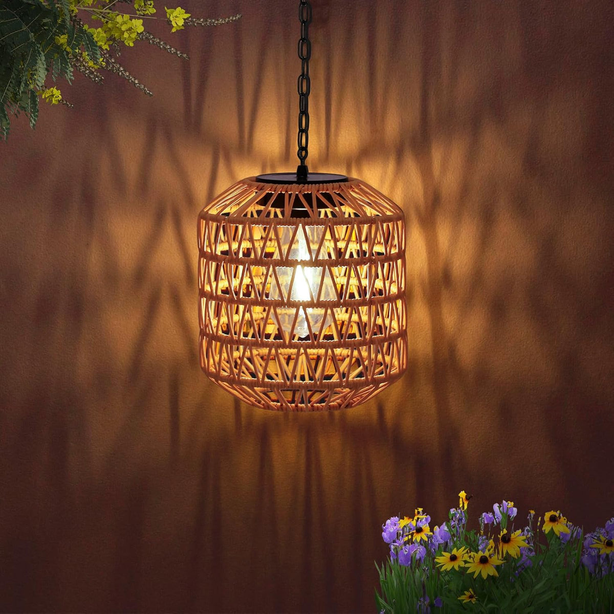 Livinlarge Solar Pendant Light Outdoor,Chandelier Hanging Lantern with Edison Bulb,Boho Solar