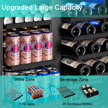 30 Inch Wine and Beverage Refrigerator, Upgrade Dual Zone Wine Cooler, 30'' Wine beverage Fridge