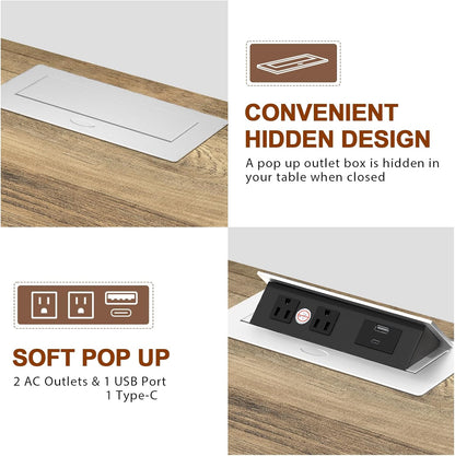 HIFYOBRO End Table with Flip Top Charging Station and 2 Drawers, Type-C & USB Port & Power outlets