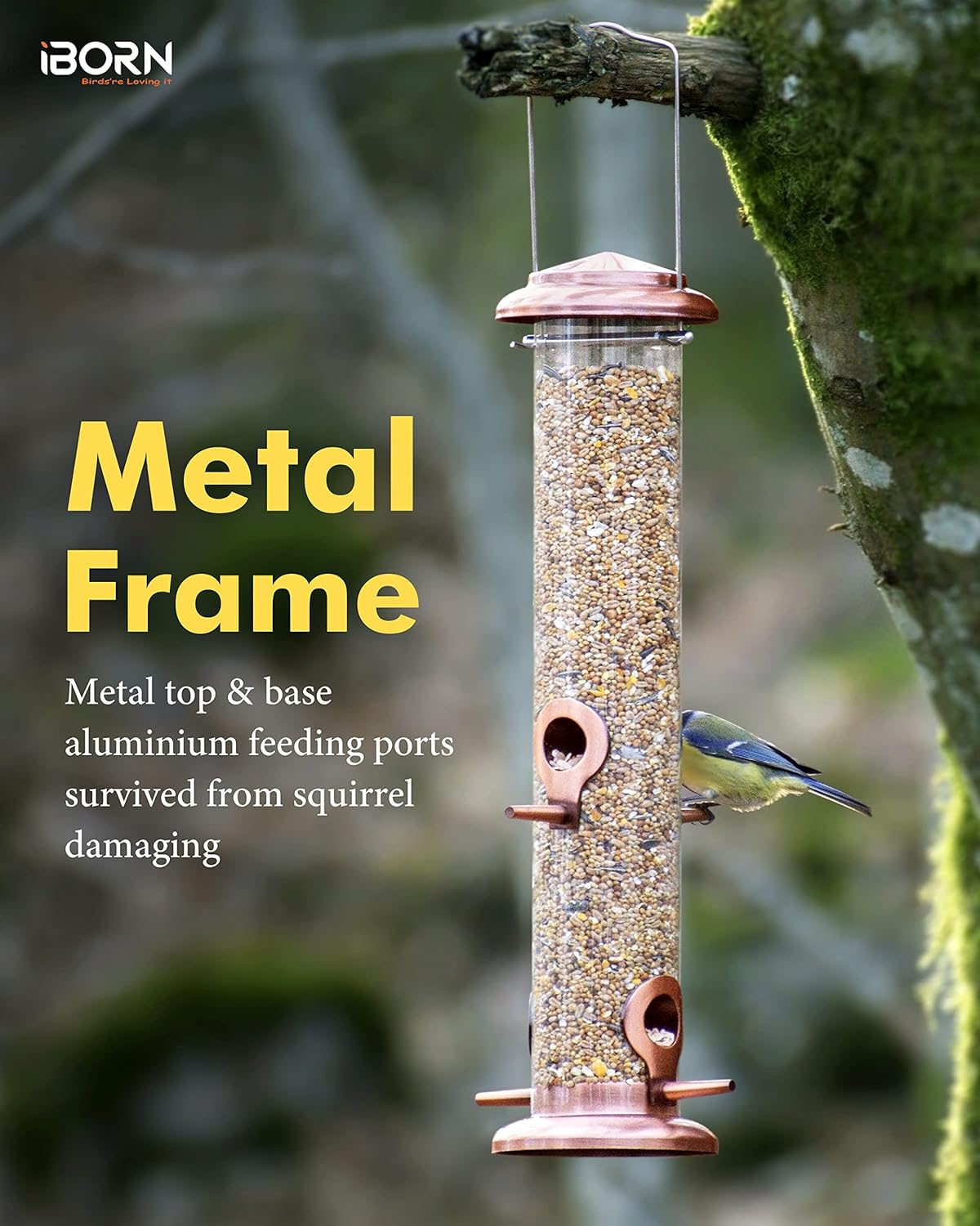 iBorn Metal Bird Feeders Metal Bird Feeder Copper for Outdoors Hanging All Metal Copper Finishing
