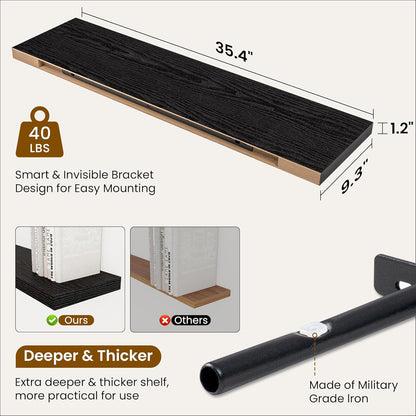 36 Inch Floating Shelves, 9.3 Inch Deep Rustic Wall Shelves - Extra Deeper Wall Mounted Storage