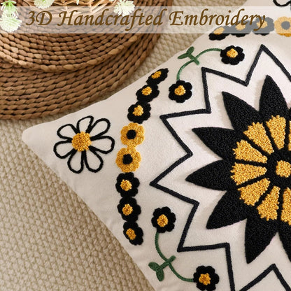 Embroidered Throw Pillow Cover 18x18 Classic Boho Floral Pattern Pillows Cover Outdoor Decorative