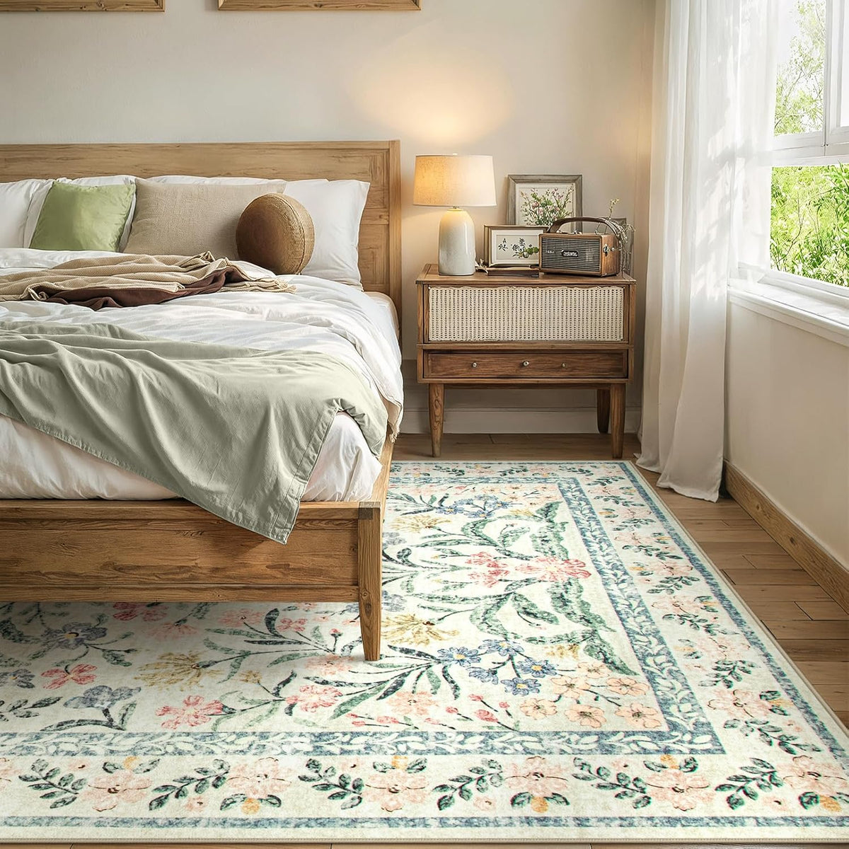 Wonnitar Large Living Room Rug, Floral 10 x 14 Machine Washable Area Rugs, Soft Boho Ultra-Thin