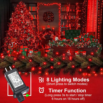 100FT 300 LED Christmas Lights Outdoor, Plug in Christmas Tree Lights with 8 Modes Waterproof, Plug