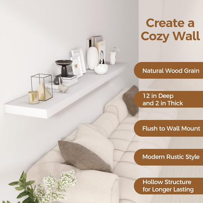 Fun Memories 72 Inch Floating Shelf, 12 Inch Deep Wall Shelf for Fireplace Mantel, Deep Storage