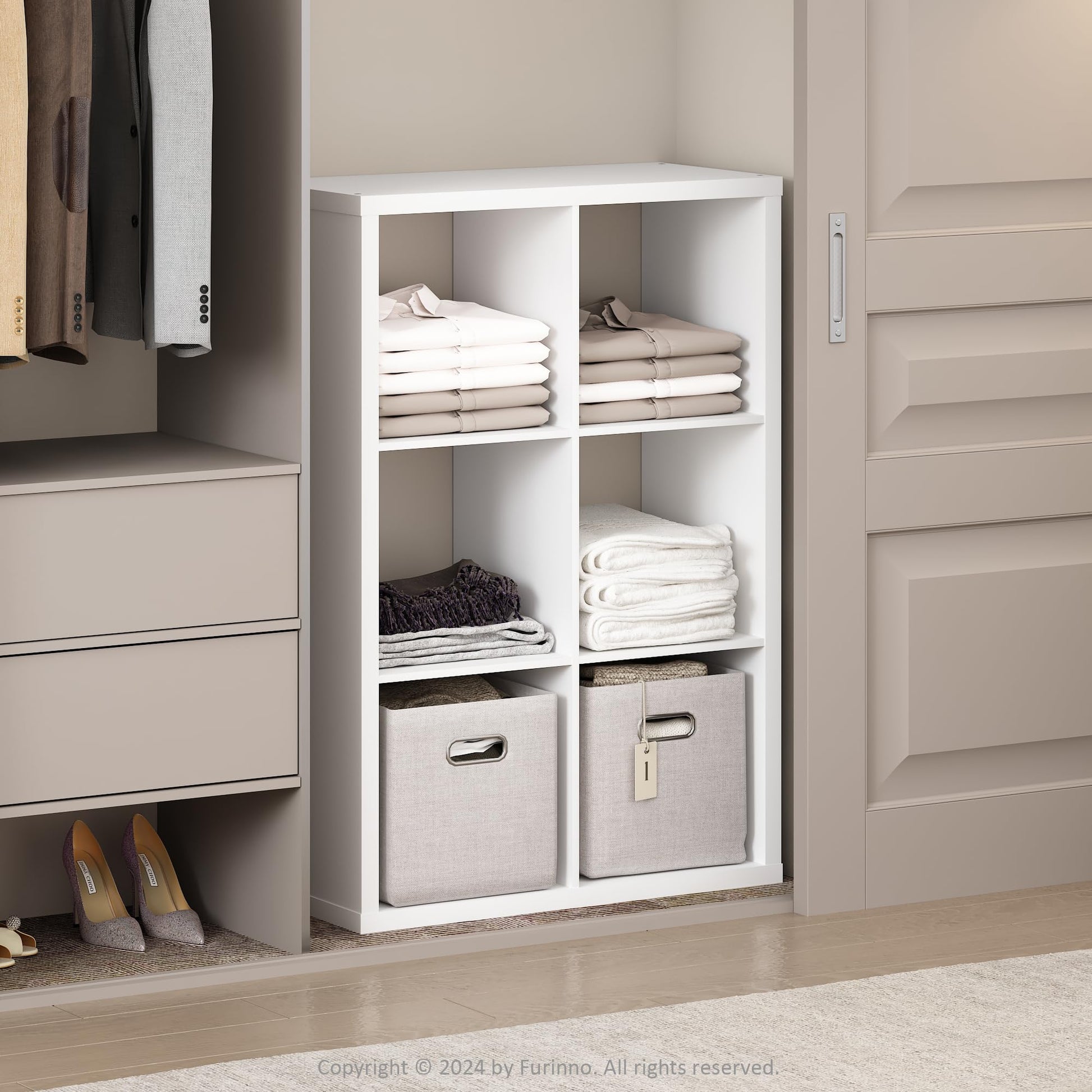 Furinno Cubic Extra Thick 6-Cube Closet Organizers and Storage, White