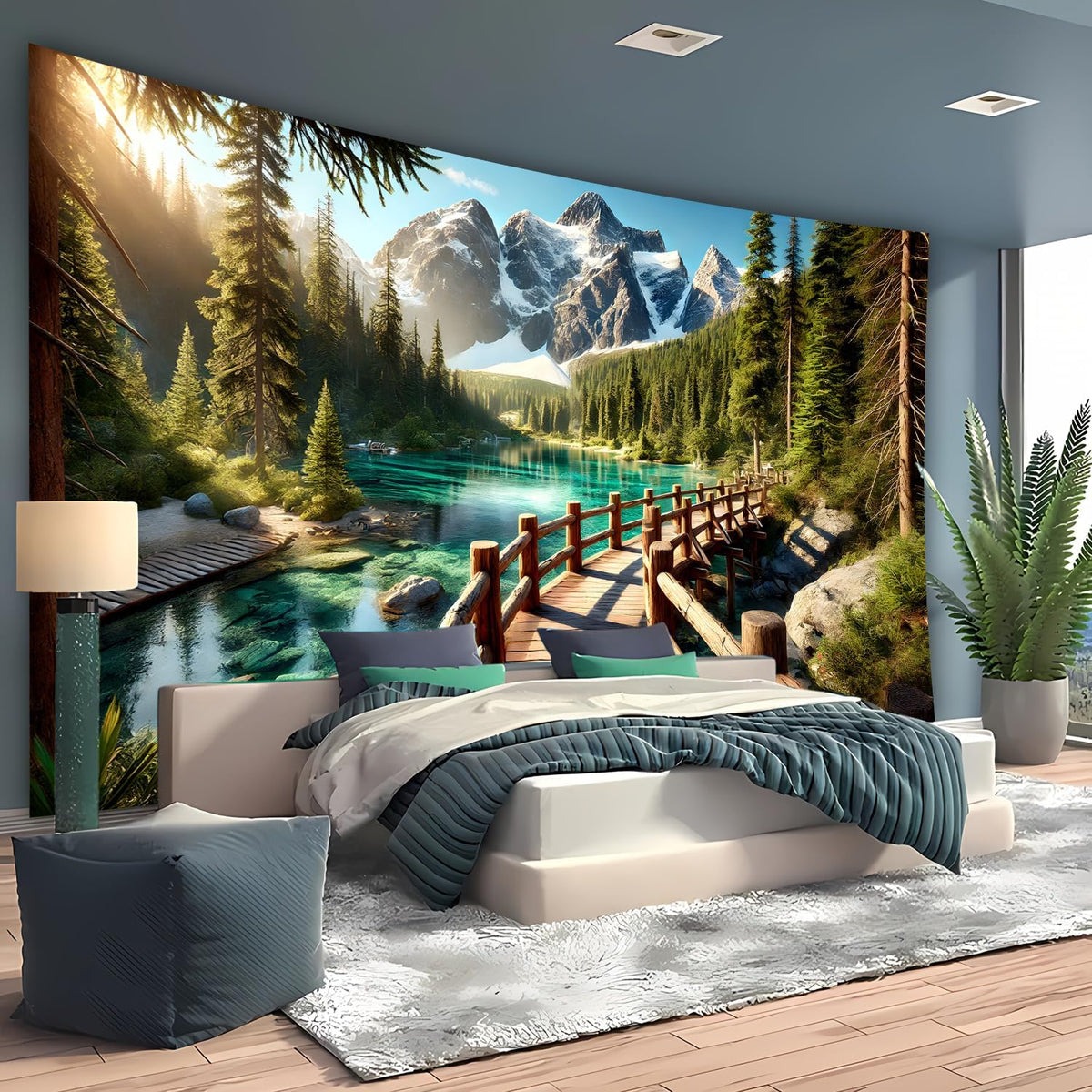 BSFHH Nature Tapestry Forest Tree Sea Cave Wall Hanging, Stream Through Rainforest Landscape Wall