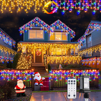 JMEXSUSS Color Changing Outdoor Waterproof Icicle Lights, 400 LED with Remote, Warm White to