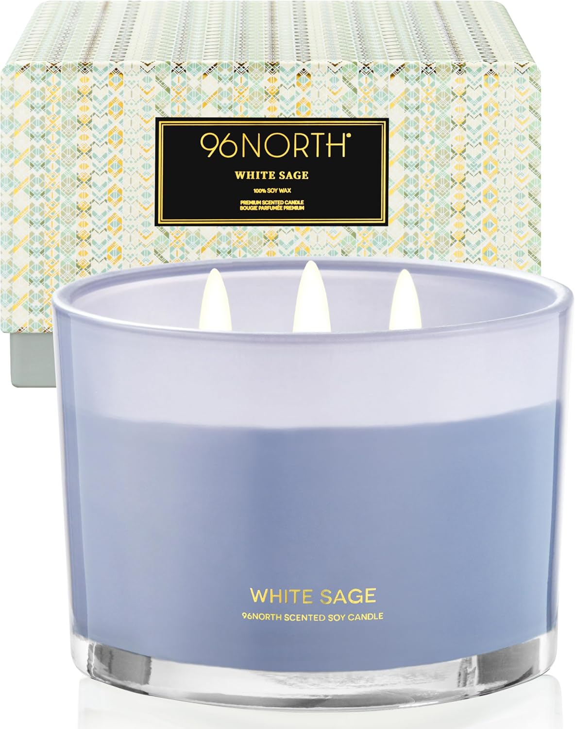 96NORTH Luxury White Sage Candle | Large 3 Wick Jar Candle | Up to 50 Hours Burning Time | 100%