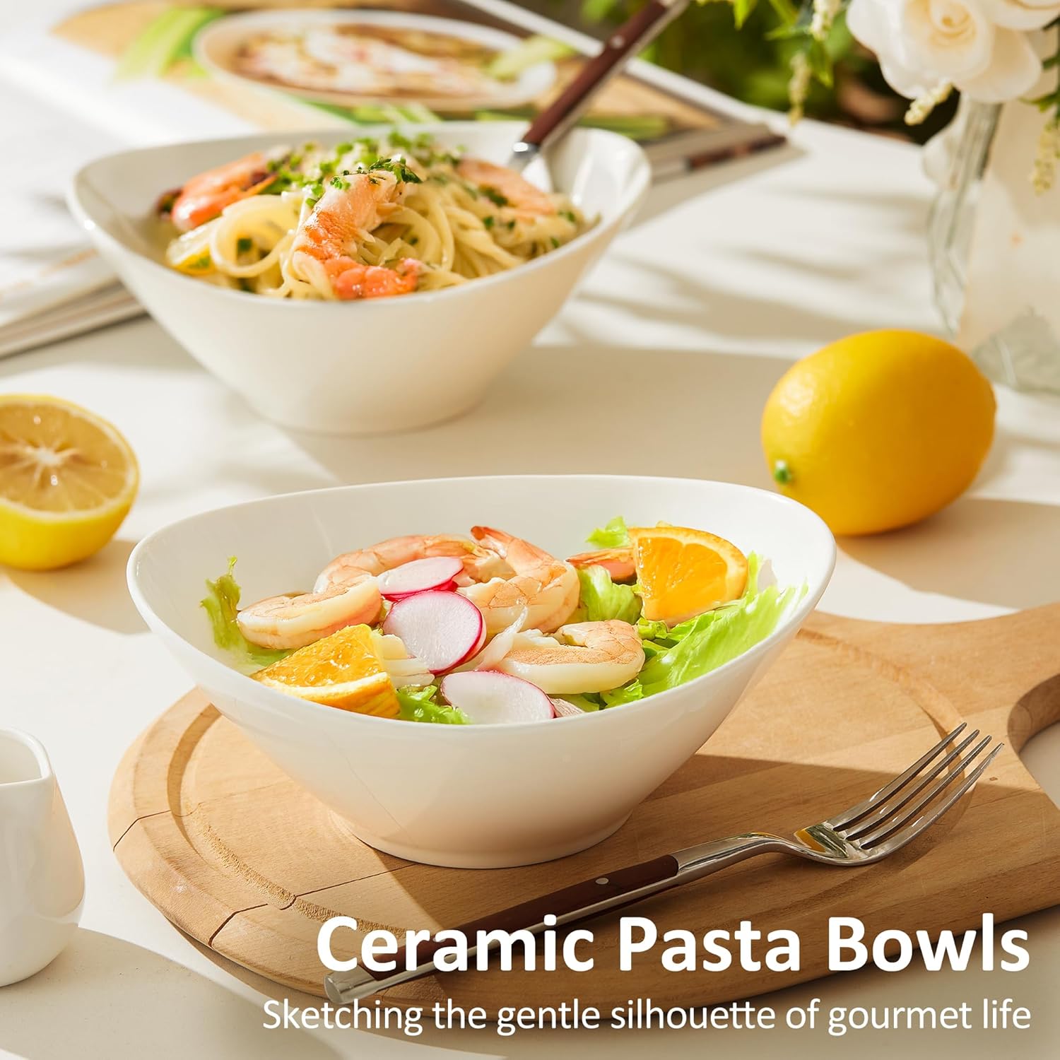 Teocera 7 Inch Salad Bowls Set of 6, 18 oz Large Soup Bowls– Microwave & Dishwasher Safe, for