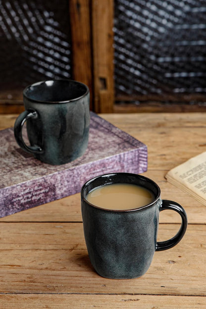 famiware Coffee Mugs Set of 4, Ocean Square 13oz Coffee Cup Set with Handle for Cocoa, Milk, Hot