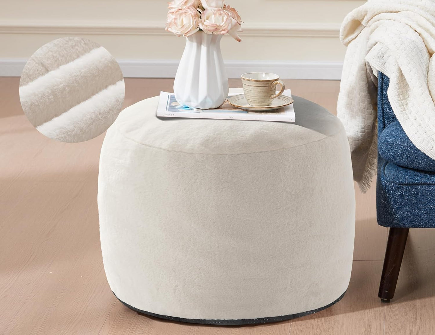Pouf Ottoman Foot Rest 20"x15" Footstools and Ottomans Small with Filling Cream Small Beige Ottoman