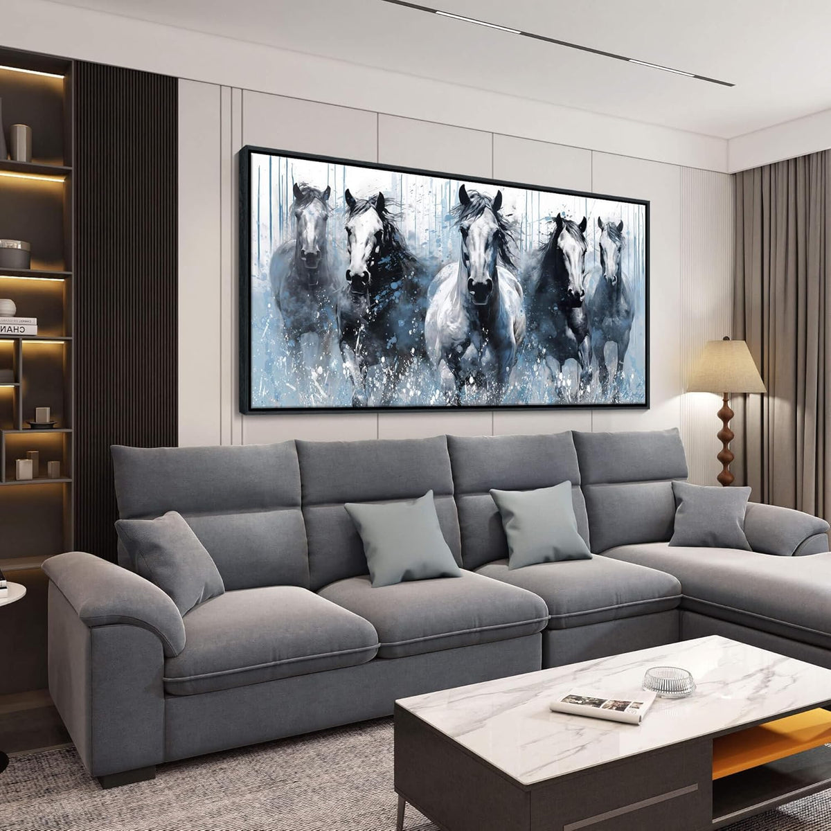 DUNHUANG ART Running Horses Canvas Wall Art - Equine Themed Galloping Animals in the Sand - Rustic