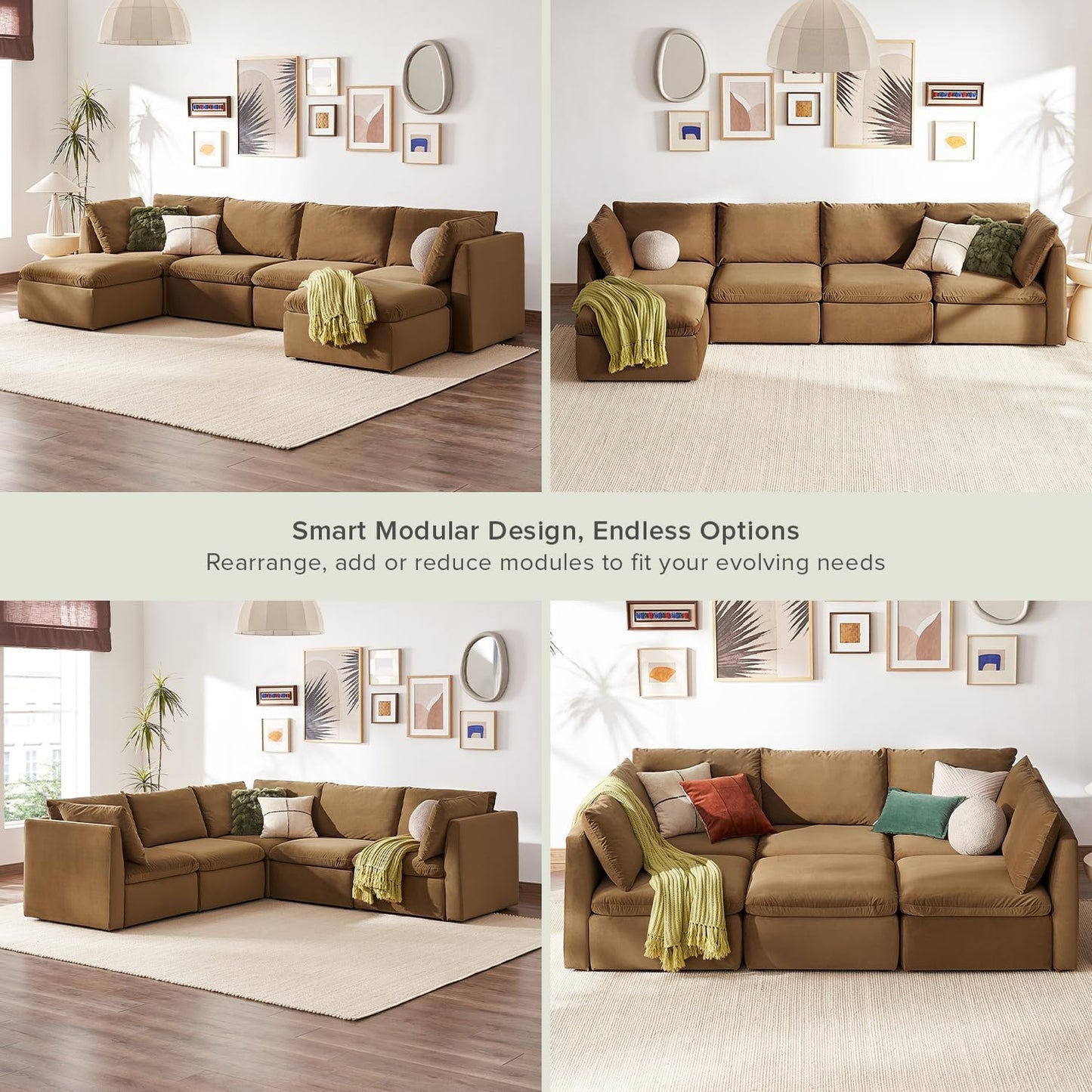 mopio Oversized Modular Sectional Sofa with Fully Removable Covers and Storage, Convertible U