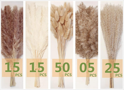 Natural Dried Pampas Grass Decor, 110 PCS Pampas Grass Contains White Bunny Tails Dried Flowers