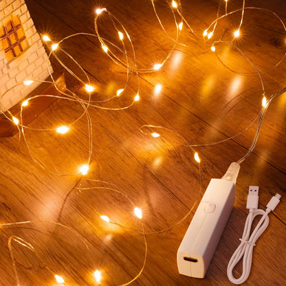 Lakumu Mini Fairy Lights Battery Operated, Twinkle Lights with Timer, Rechargeable LED String