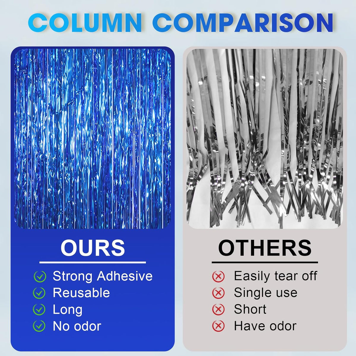 3 Pack 3.3x8.2 Feet Blue Foil Fringe Backdrop Curtains, Tinsel Streamers Birthday Party