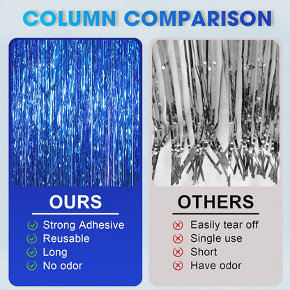3 Pack 3.3x8.2 Feet Blue Foil Fringe Backdrop Curtains, Tinsel Streamers Birthday Party
