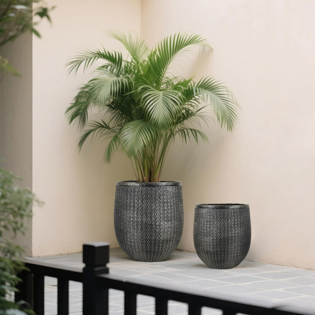 Worth Garden Large Round Planters Set of 2 (14.5"x17.5" & 12" x15“) - Lightweight Magnesium Oxide
