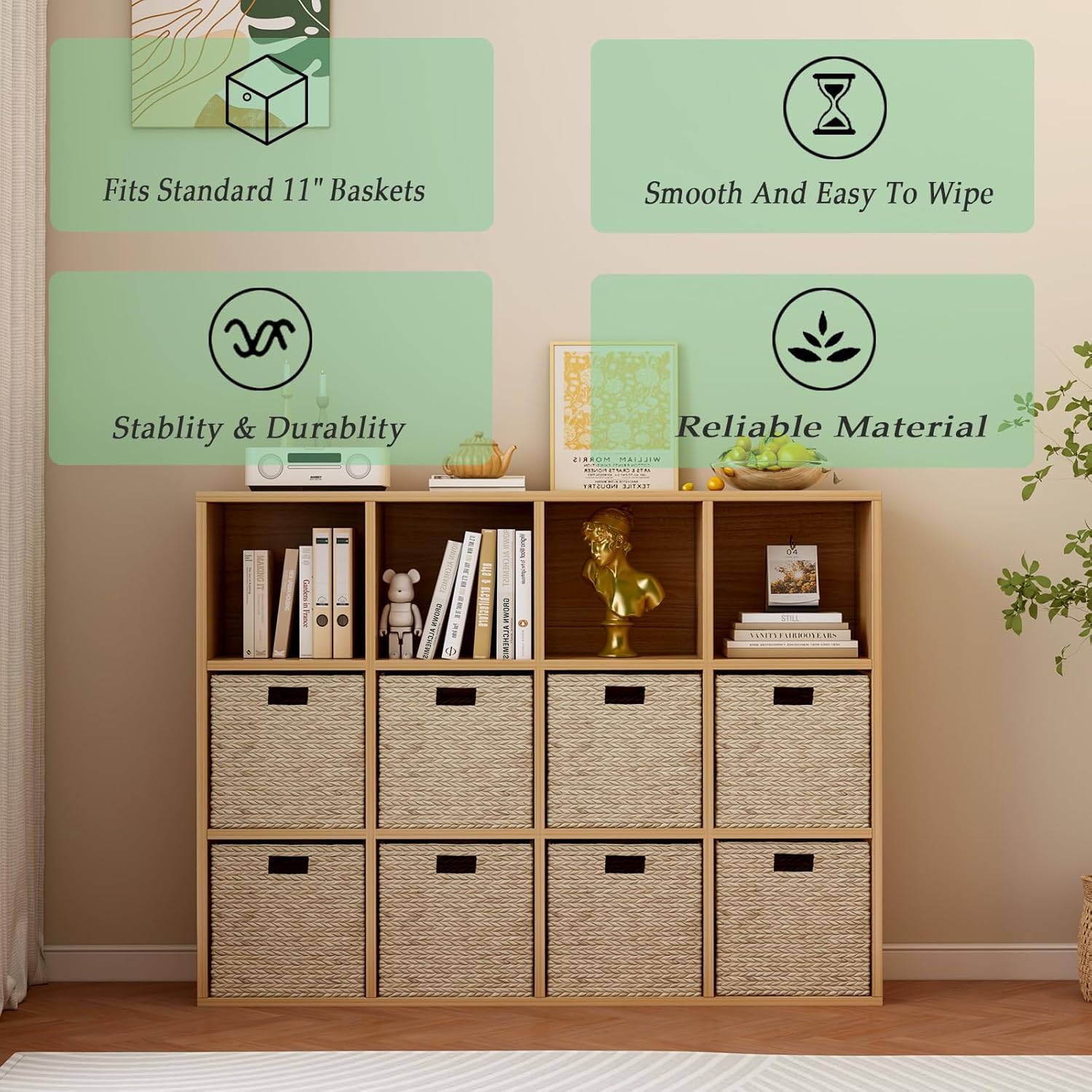 12-Cube Storage Shelf Bookcase - Wooden 3-Tier Floor Standing Open Bookshelf for Home and Office