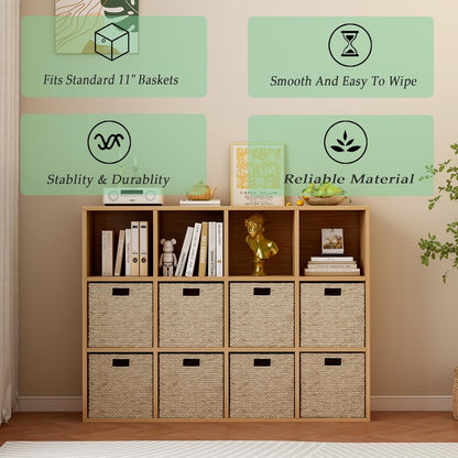12-Cube Storage Shelf Bookcase - Wooden 3-Tier Floor Standing Open Bookshelf for Home and Office