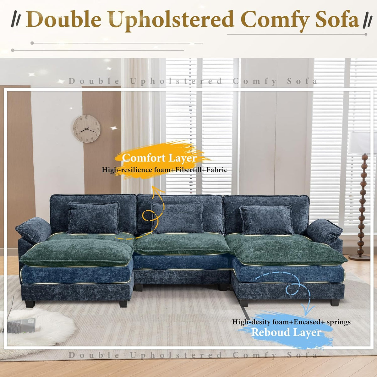 URRED Modular Sectional Sofa Comfy Cloud Couch, Modern Chenille Sofa Sleeper Deep Seat Couches with