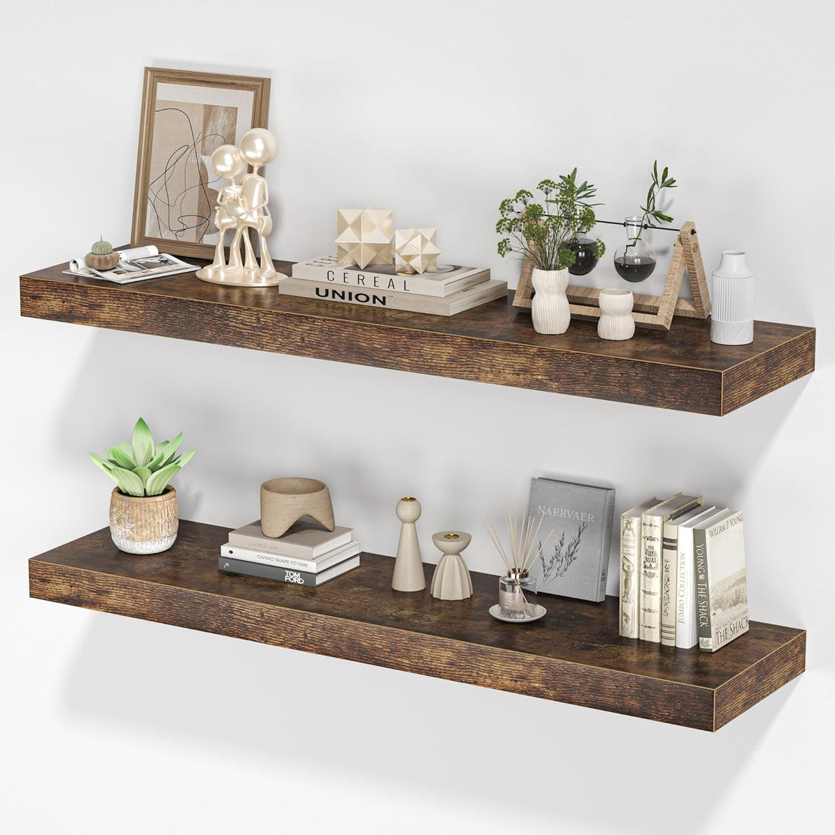 Floating Shelves for Wall, 36"W x 8"D x 1.5"H, Wooden Wall Mounted Display Shelves with Invisible