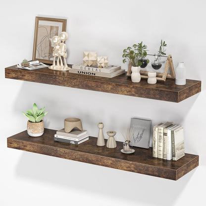 Floating Shelves for Wall, 36"W x 8"D x 1.5"H, Wooden Wall Mounted Display Shelves with Invisible