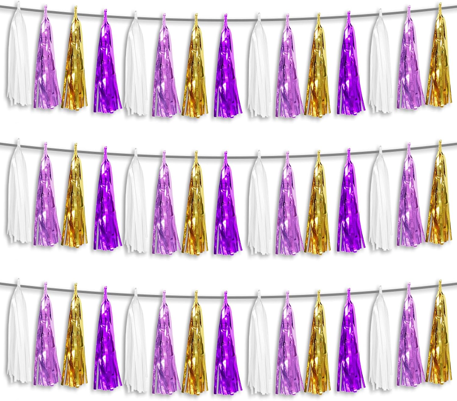 3P Purple-Gold Party Decoration Tassel Garland, Tassels Banner Streamers for Parade Floats