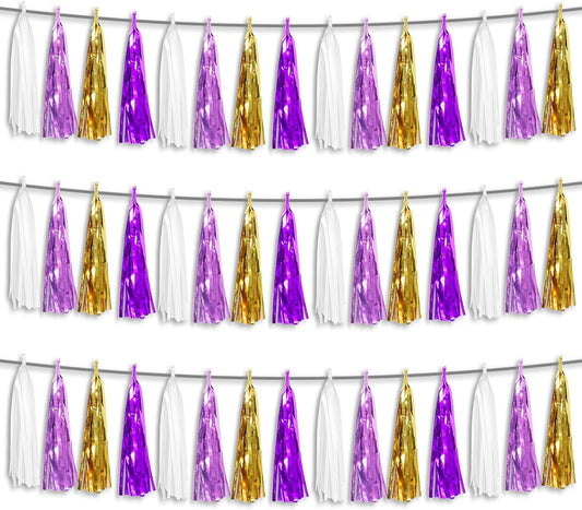 3P Purple-Gold Party Decoration Tassel Garland, Tassels Banner Streamers for Parade Floats