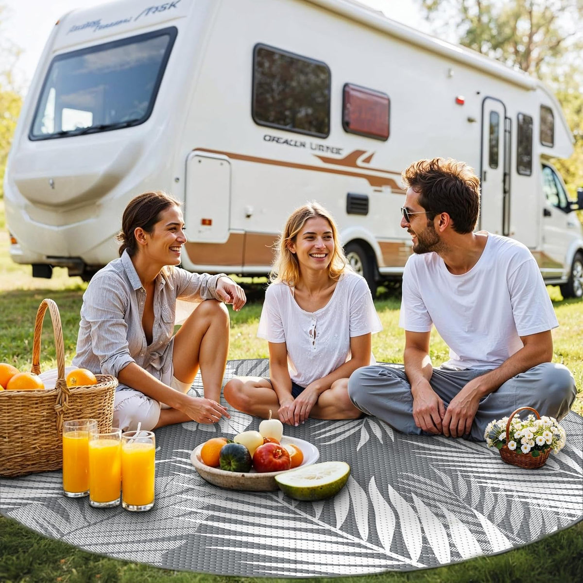 GENIMO Outdoor Rug 10' Round Waterproof for Patios Clearance, Reversible Outdoor Plastic Straw
