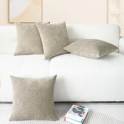 CaliTime Throw Pillow Covers Decorative 18 X 18 Inches Pack of 4 Cozy Chenille Cushion Cases for