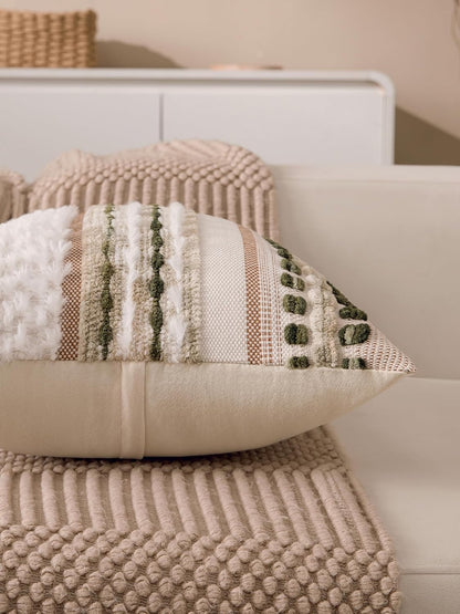 Boho Chenille Tufted Couch Throw Pillow Covers 18x18 Inch Set of 2 Farmhouse Striped Decorative