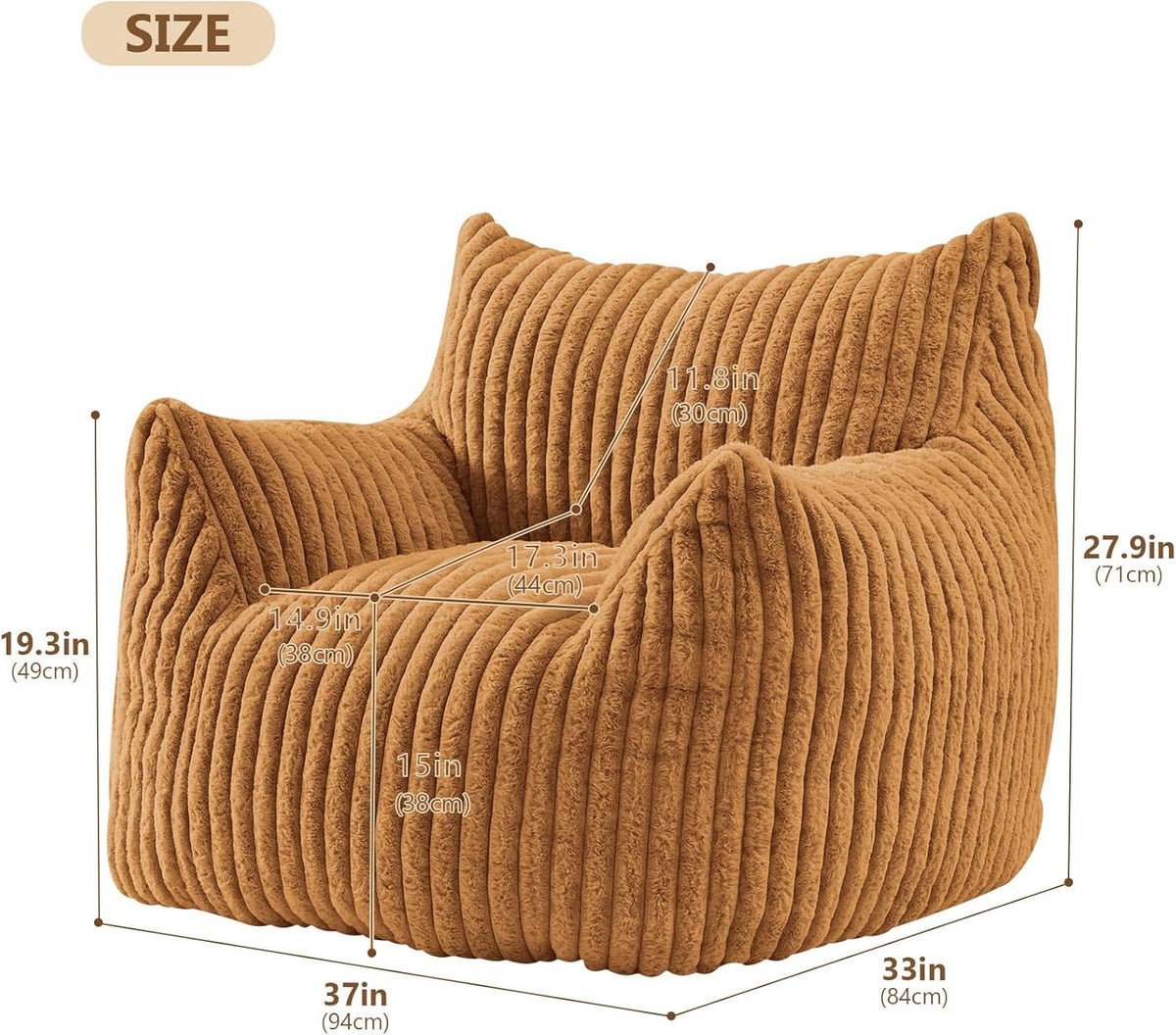 Giant Bean Bag Chairs for Adults Teens, Large Bean Bag Sofa Chairs with Filling Comfy Fuzzy BeanBag