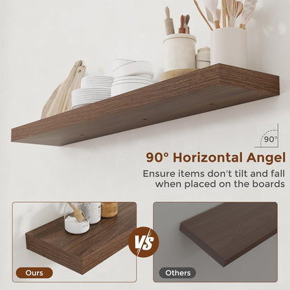 Heimlove 48 Inch Floating Shelves for Wall 8 Inch Deep Walnut Shelves Set of 2,Wall Mounted Rustic