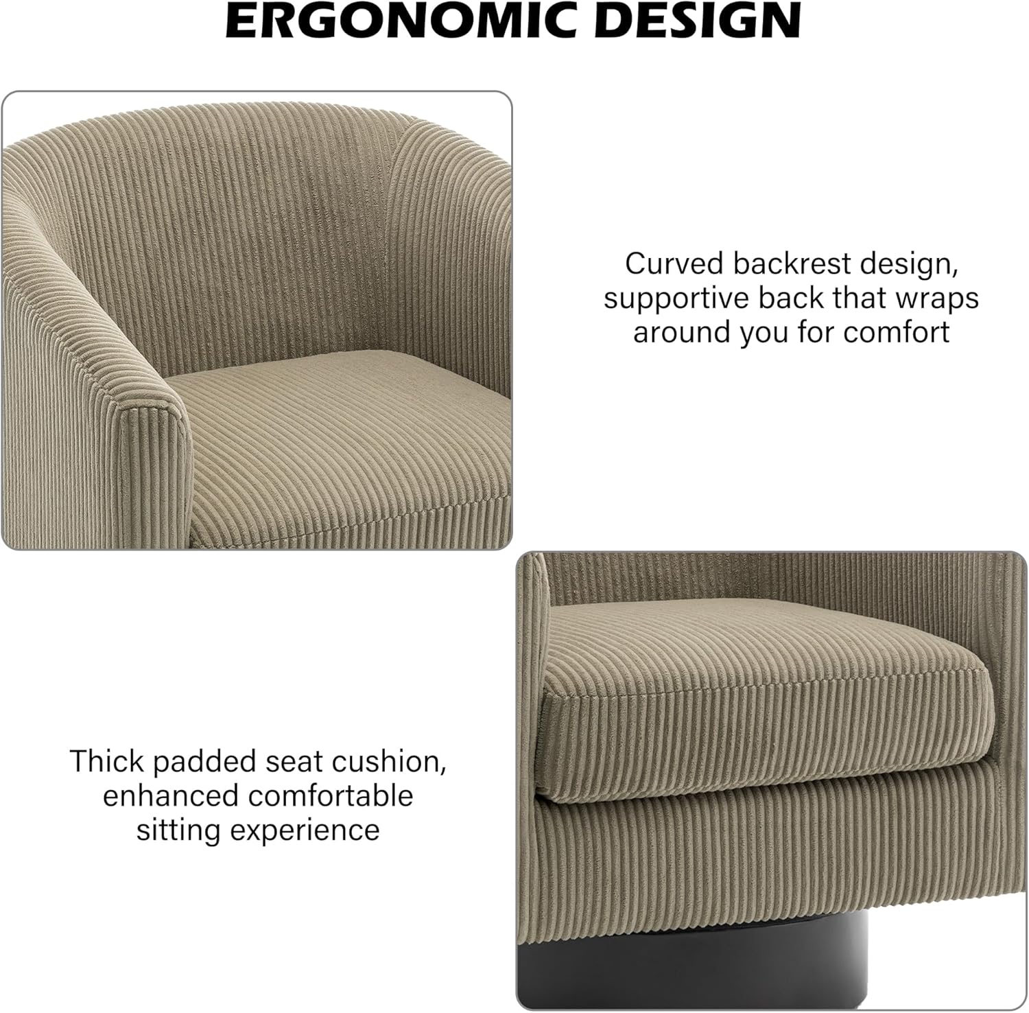 Swivel Barrel Accent Chair, Modern Round Corduroy Fabric Arm Chair for Living Room, Bedroom, Comfy