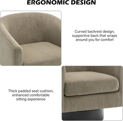 Swivel Barrel Accent Chair, Modern Round Corduroy Fabric Arm Chair for Living Room, Bedroom, Comfy