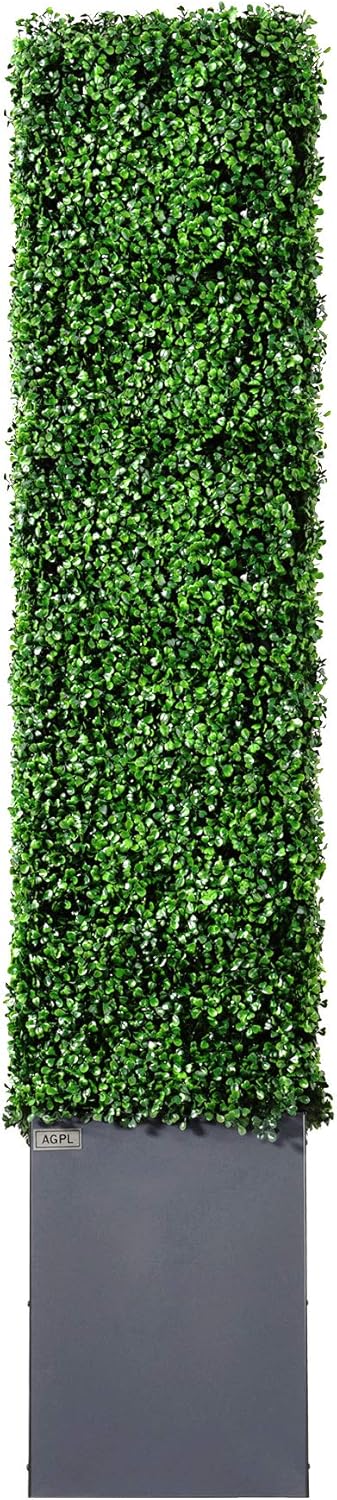 AGPL Artificial Boxwood Hedge Wall with Dark Gray Stainless Steel Planter Box(64" H 48" W 12" D)