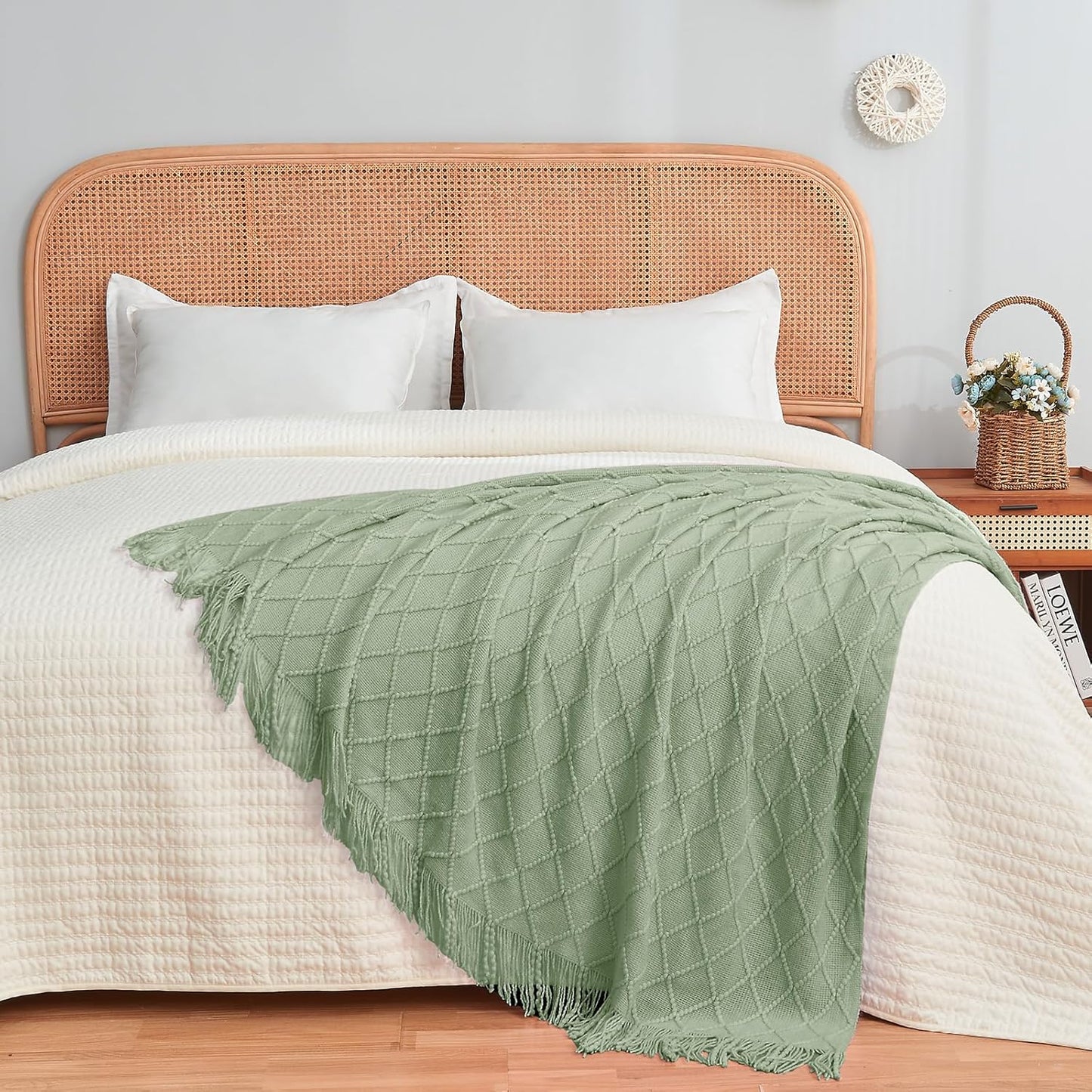inhand Sage Green Throw Blanket for Couch, Soft Living Room Home Decor Knitted Twin Size Blanket