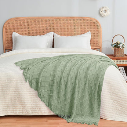 inhand Sage Green Throw Blanket for Couch, Soft Living Room Home Decor Knitted Twin Size Blanket